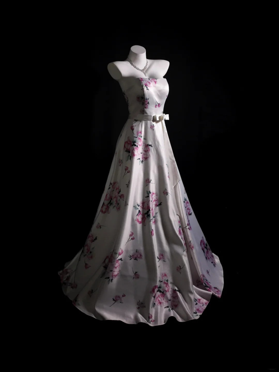 White Prom Dress A Line Strapless Satin Floor Length Modest Formal Party Gown RB9920