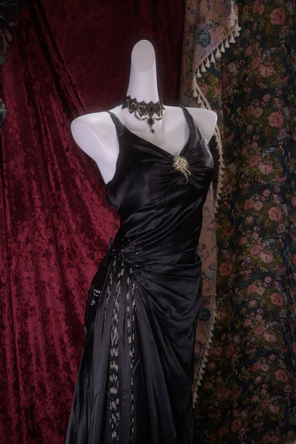 Elegant Mermaid Spaghetti Straps Black Tie Dress With Beading Long Prom Dresses Formal Outfit Evening Night Gown RB8135