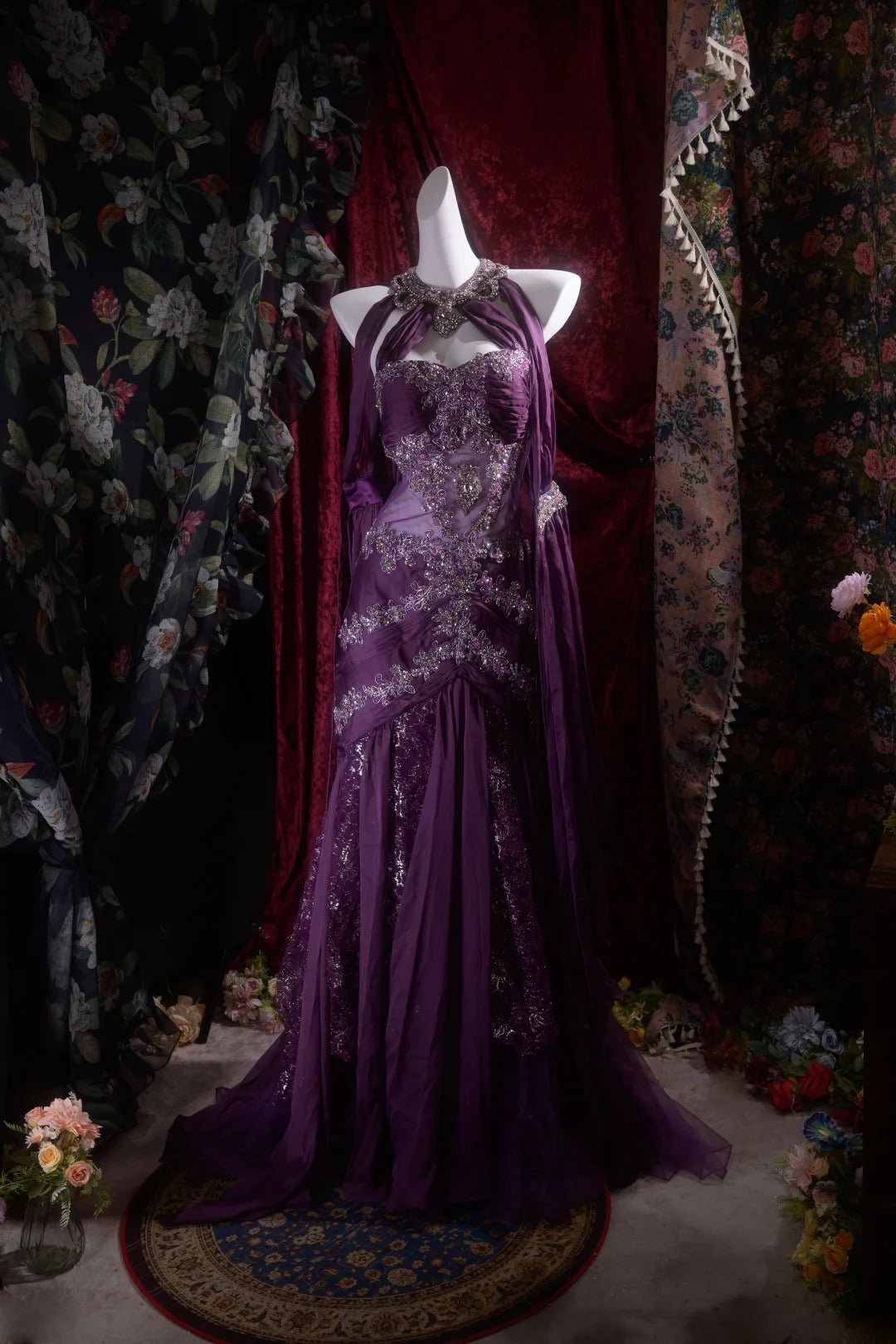 Vintage Mermaid Halter Purple Chiffon With Beading Appliqued Long Prom Dresses Formal Outfit Evening Night Gown RB8136