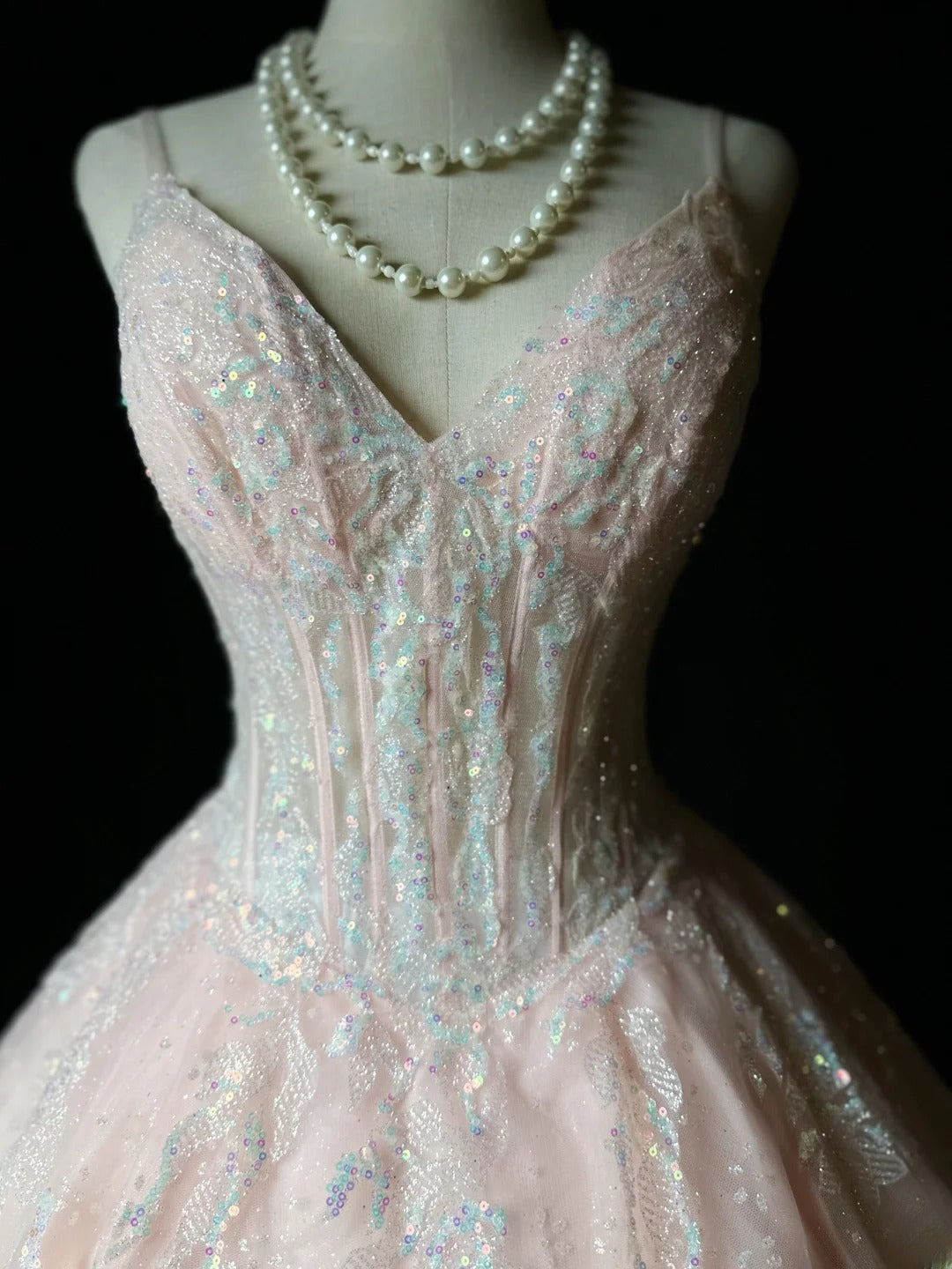 Princess Ball Gown Spaghetti Strap Pink Sequin Lace 16th Birthday Gown Homecoming Dresses Ideas Hoco Outfits RB5934
