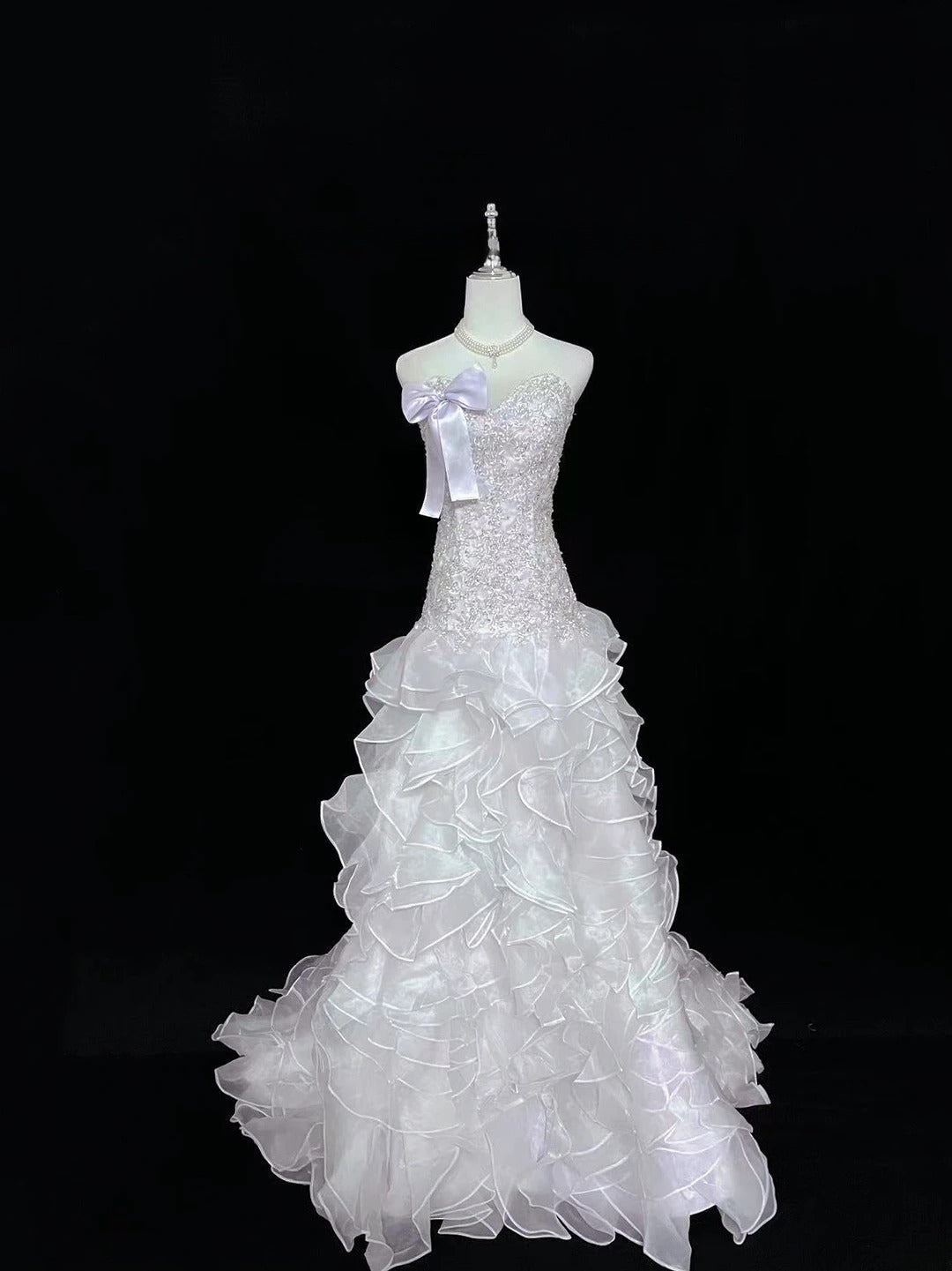 Vintage Mermaid Sweetheart Lilac With Tiered Layers Lace Long Prom Dress Formal Outfits Party Dresses RB7494