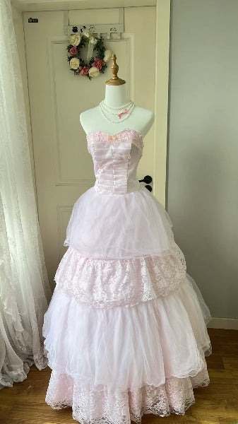 Modest Sweet 16 Dress Long Strapless Pink Tulle With Tiered Layers Ball Gown Sweet Sixteen Party Birthday Dresses RC0490