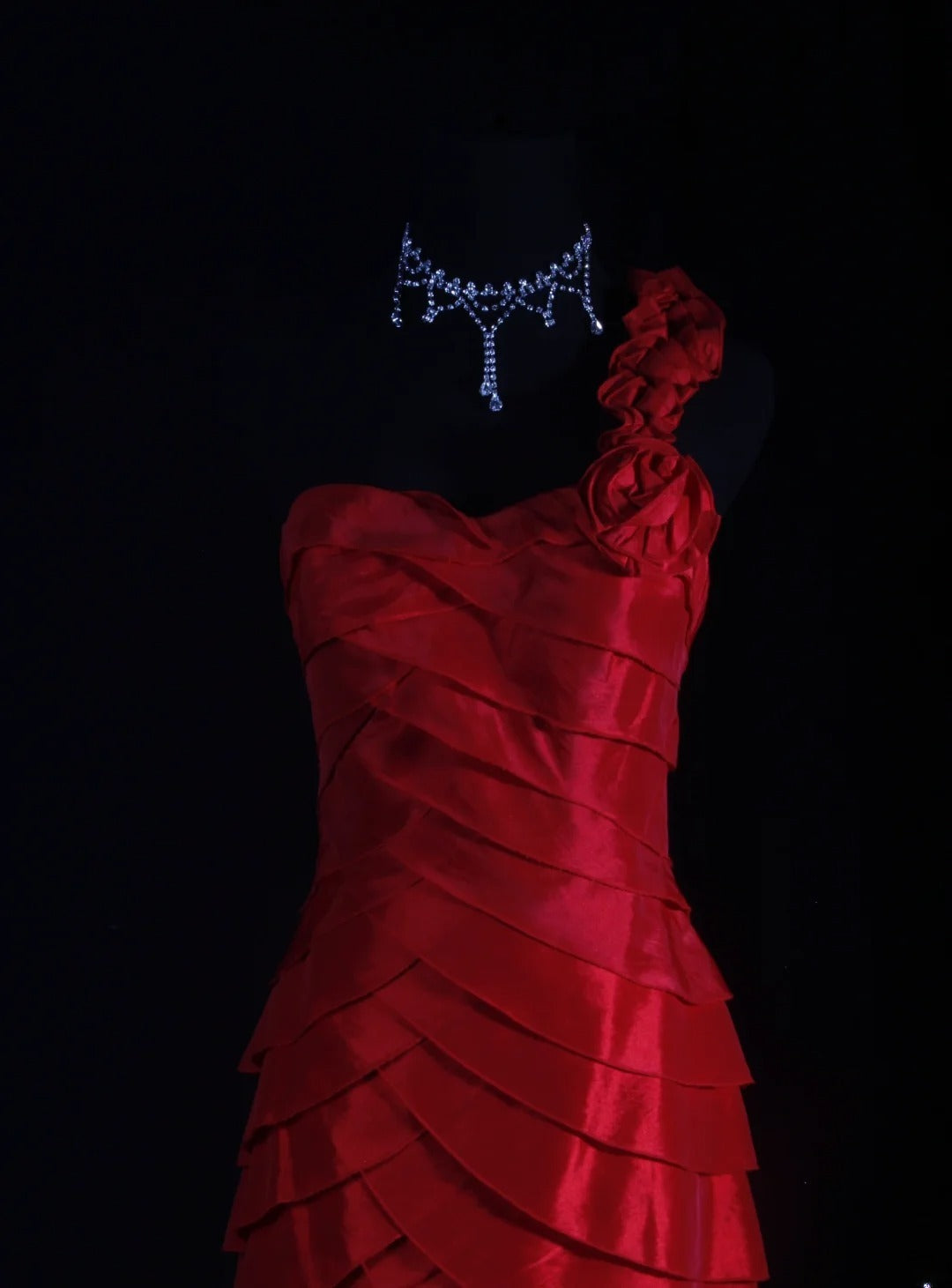 Retro Vintage 1960s Formal High Low Fashion One Shoulder Red Tiered Satin With Flower Sleeveless Long Prom Dresses Party Formal Gowns AS124