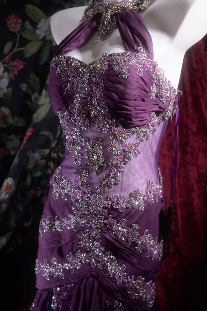 Vintage Mermaid Halter Purple Chiffon With Beading Appliqued Long Prom Dresses Formal Outfit Evening Night Gown RB8136