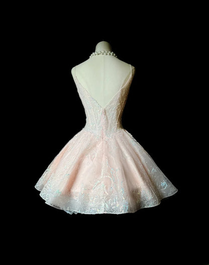 Princess Ball Gown Spaghetti Strap Pink Sequin Lace 16th Birthday Gown Homecoming Dresses Ideas Hoco Outfits RB5934
