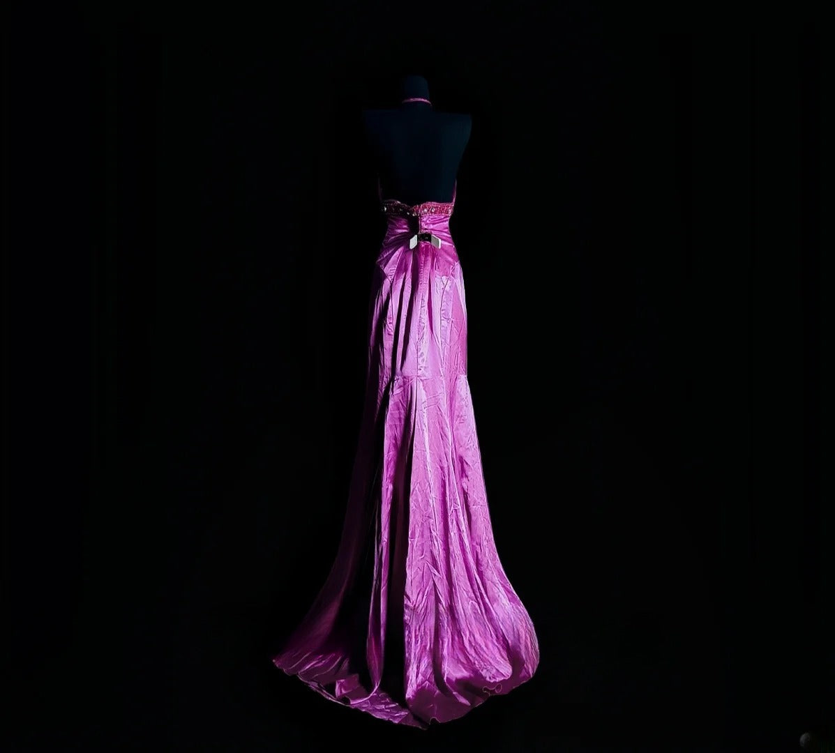 Vintage Mermaid Halter Fuchsia Satin Long Prom Dress Formal Dress Party Dresses RB7109