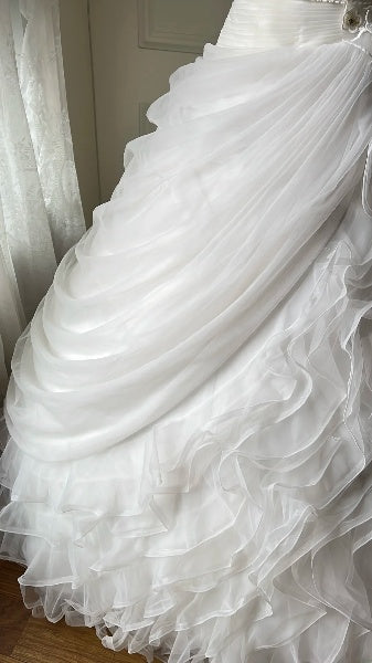 Prinzessinnen-Brautkleid Ballkleid U-Ausschnitt Tüll Weiß mit Perlenstickerei gerüscht bodenlang Brautkleid RC0491