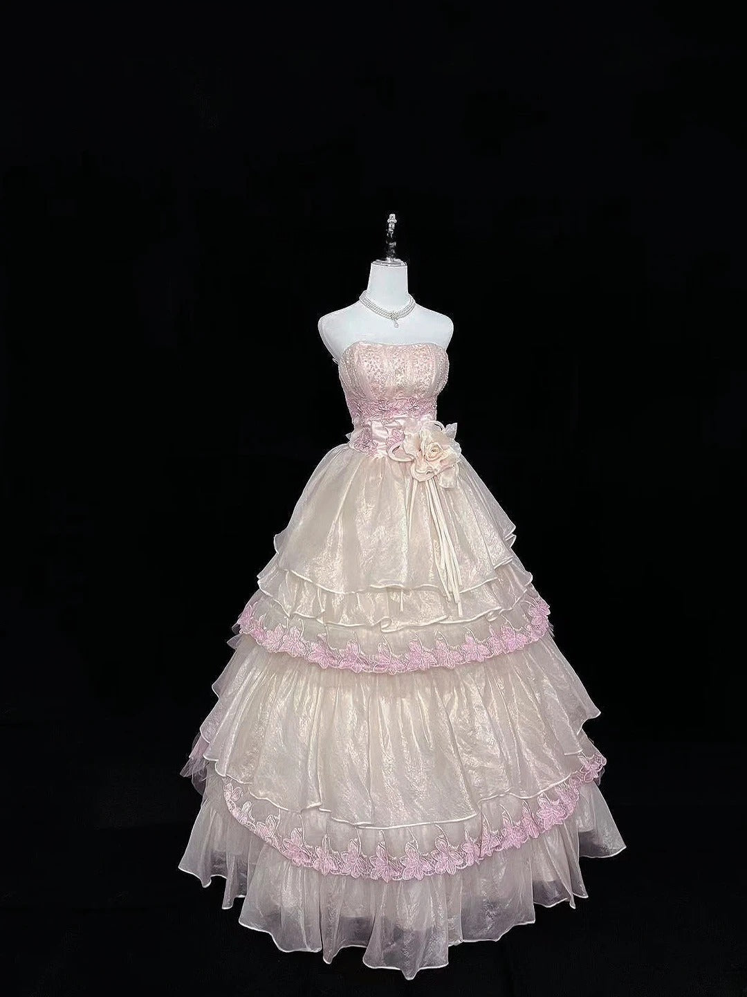 Princess Ball Gown Strapless Pink With Appliques Quince Dress Voluminous Sweet 16 Sweet Sixteen Outfits Vestido de 15 RB7495
