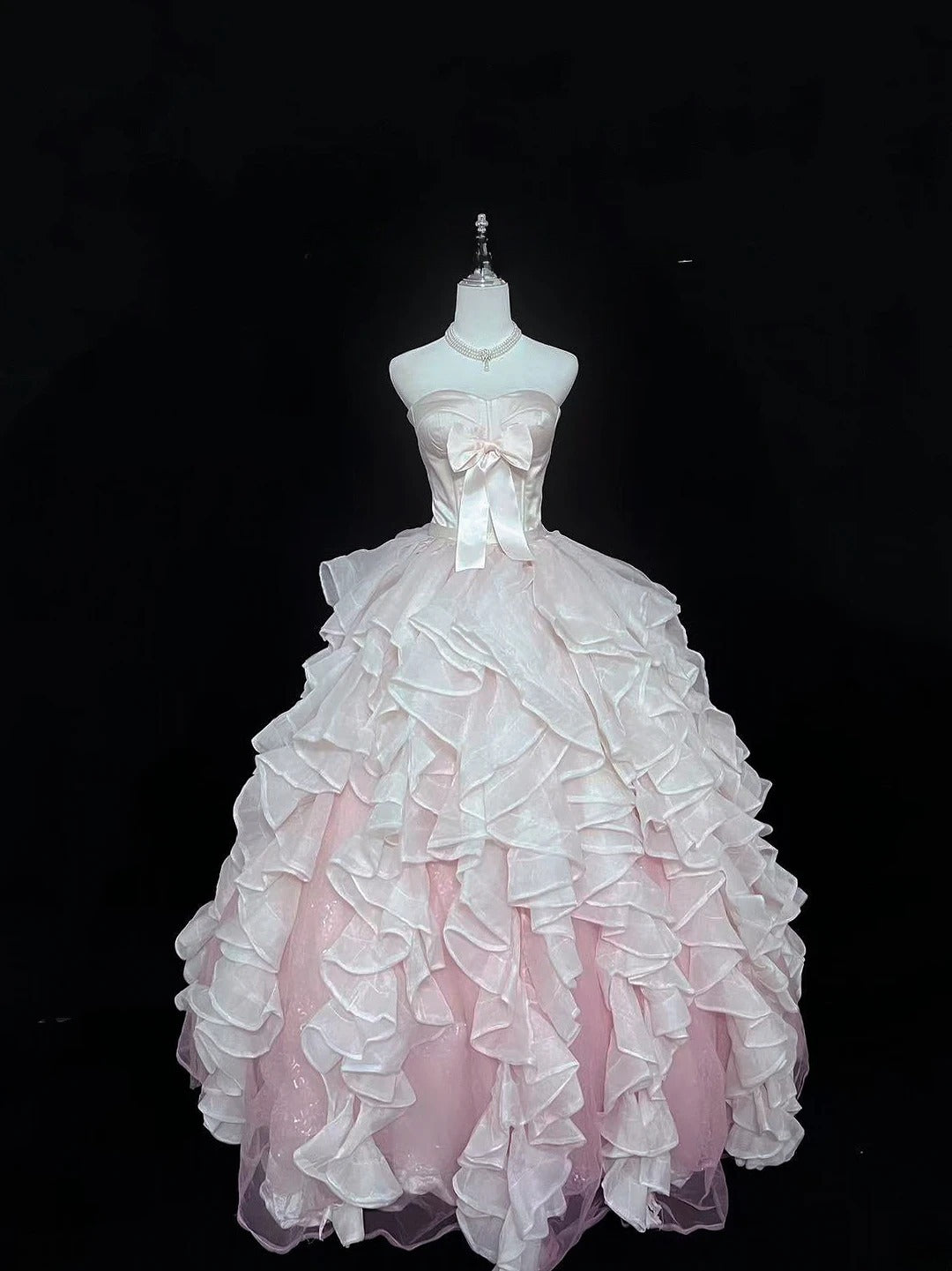 Princess Ball Gown Strapless Pink With Tiered Layers Quince Dress Voluminous Sweet 16 Sweet Sixteen Outfits Vestido de 15 RB7496
