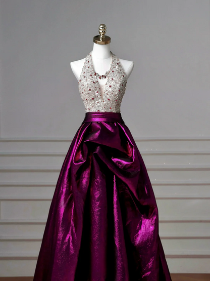 Robe de bal glamour dos nu en satin violet, longue robe de soirée, tenue pour un 20e anniversaire, robe de bal AQ126