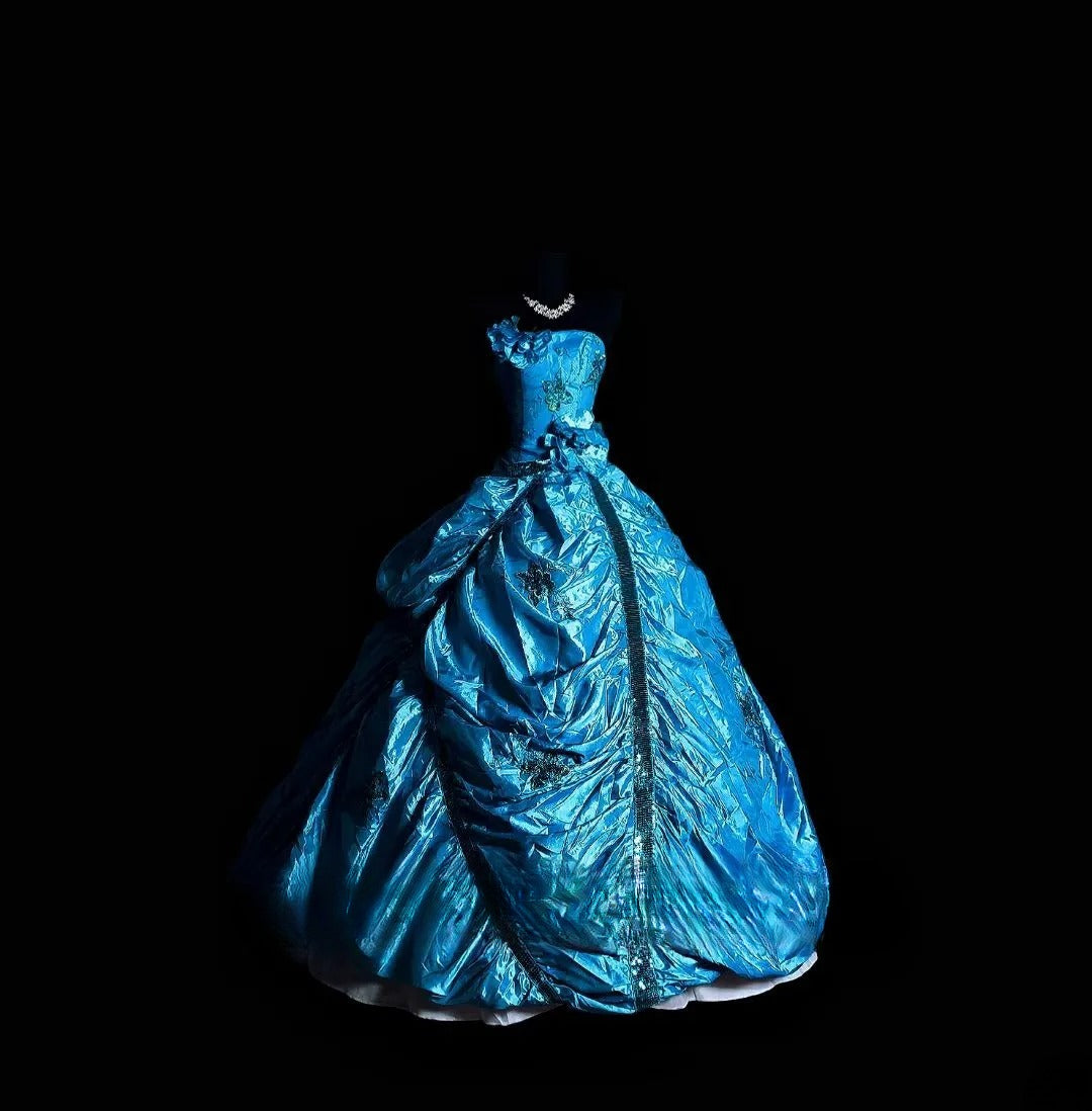 Cute Ball Gown Strapless Blue Long Quinceañera Dress Moda 2000 15 Quinceanera Dresses Ideas Sweet 16 Outfit RB7111