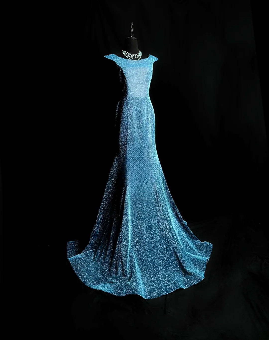 Modest Prom Dresses Mermaid Scoop Blue Sequin Long Party Dress Formal Outfits RB5937