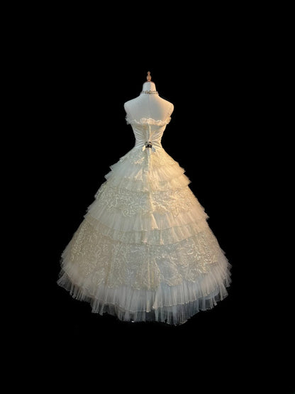 Vintage Princess Wedding Dress Ball Gown Strapless Sequined White Brides Gown Long Bridal Dress RB5792