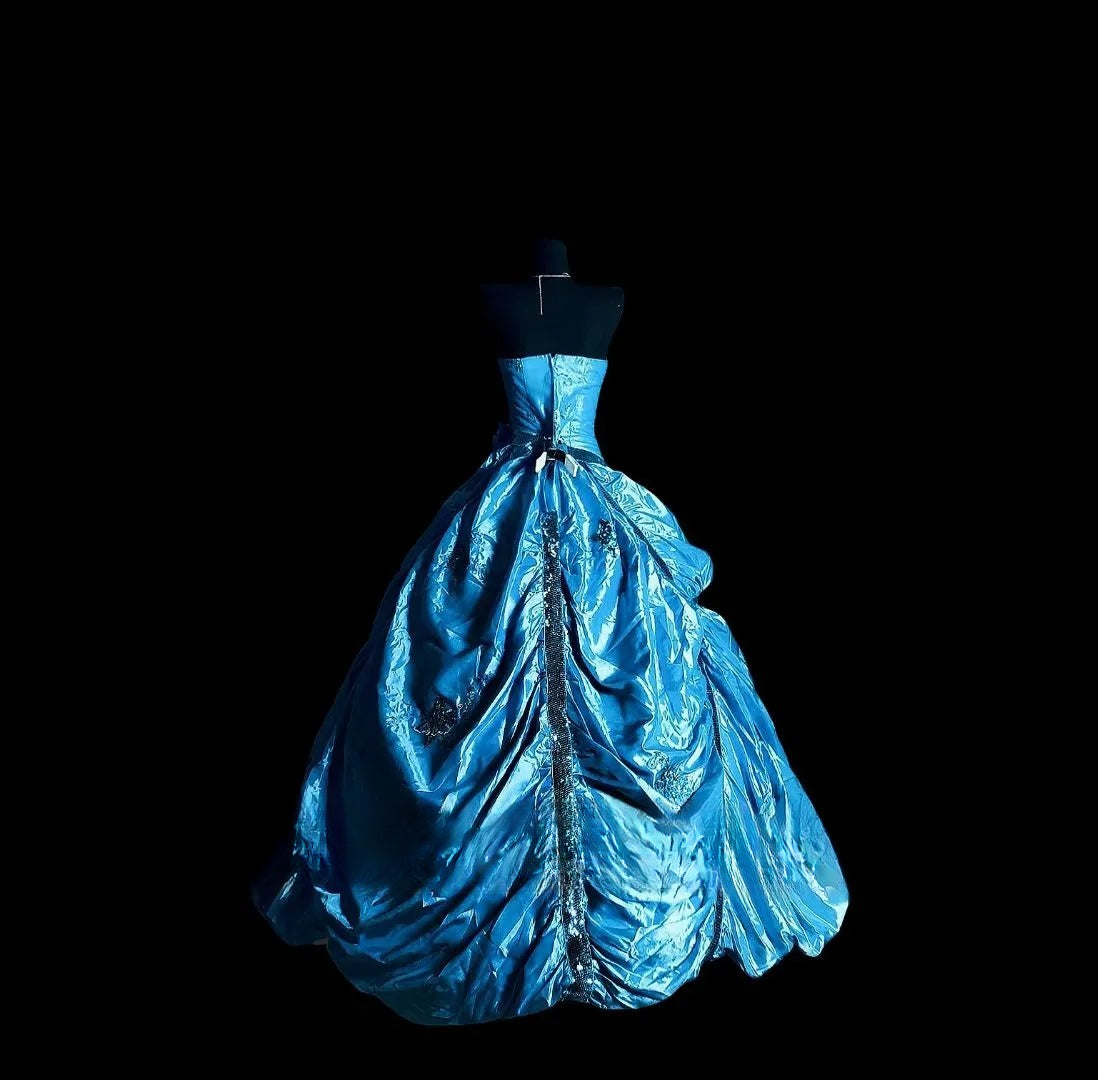 Cute Ball Gown Strapless Blue Long Quinceañera Dress Moda 2000 15 Quinceanera Dresses Ideas Sweet 16 Outfit RB7111