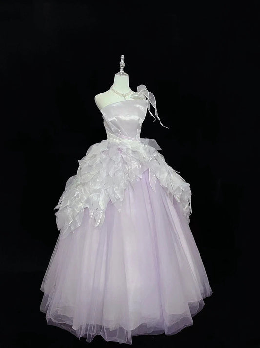 Prinzessinnen-Ballkleid, ein Schulterträger, fliederfarben, mit gestuften Lagen, Quince-Kleid, voluminöses Sweet 16-Outfit, Vestido de 15, RB7497
