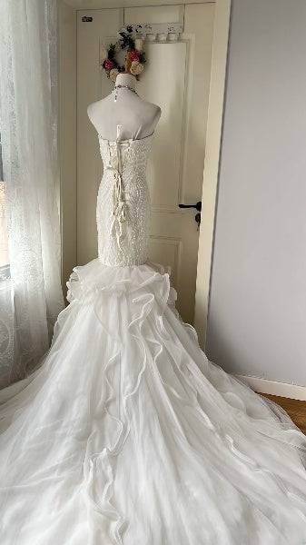 Princess Wedding Dress Mermaid Sweetheart White Tulle With Beading Long Bridal Gown RC0493