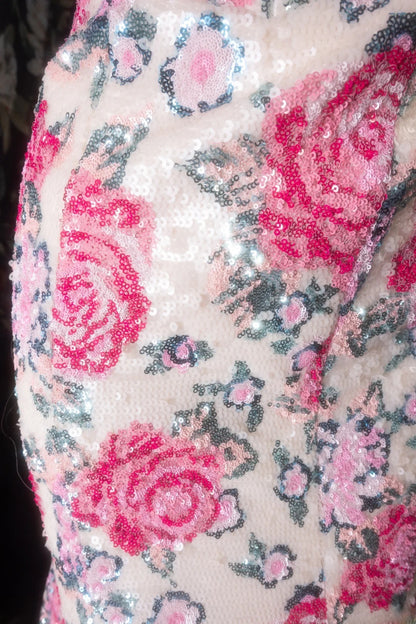 Vintage Mermaid Sweetheart Pink Floral Sequined Long Prom Dresses Formal Outfit Evening Night Gown RB8137