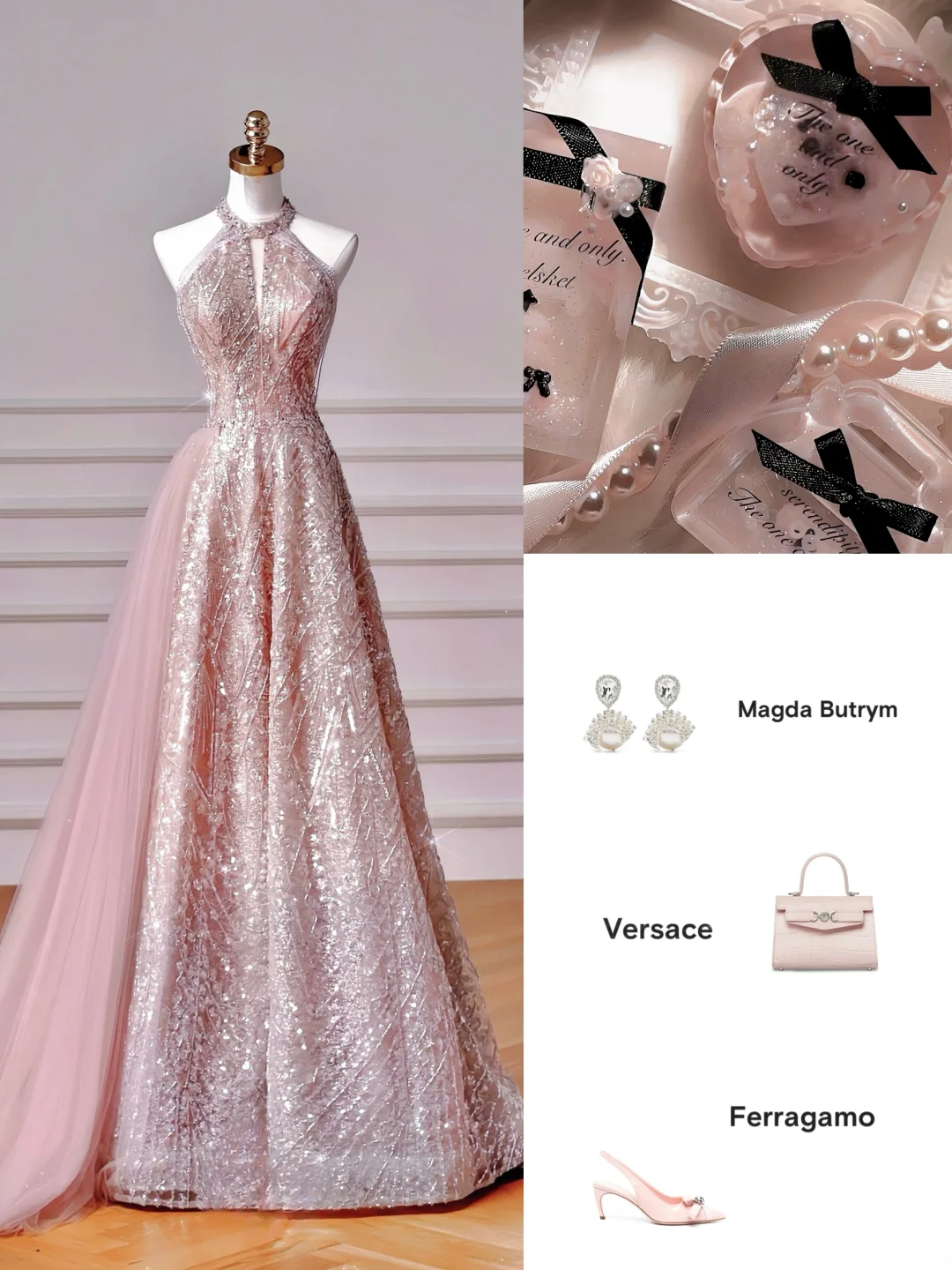 Robe de bal glamour à col montant et sequins roses, longue, idéale pour un 20e anniversaire ou toute autre occasion spéciale (AQ128).