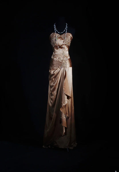 Retro Vintage 1960s Formal Sheath Sweetheart Brown Fashion With Beads Long Prom Dresses Party Formal Gowns AS128