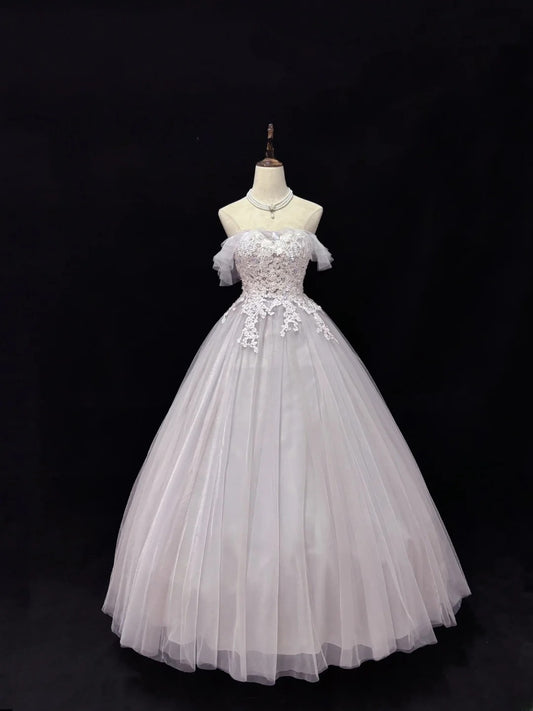 Süßes schulterfreies Ballkleid aus fliederfarbenem Tüll mit Spitze, voluminöses Quinceanera-Kleid, Ideen für Sweet 16, Vestido de 15 RB7498