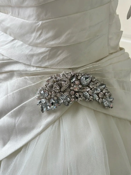 Prinzessin Brautkleid Ballkleid Schulterfrei Weiß Tüll mit Ärmeln langes Brautkleid RC0494