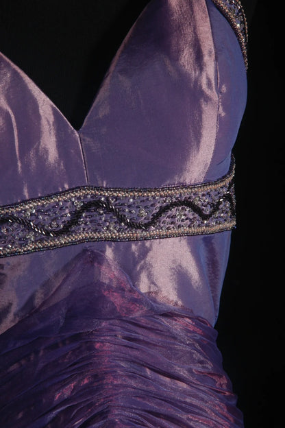 Vintage 50s 1950s Formal Mermaid Halter Purple Tiered Taffeta Pleated With Beads Sleeveless Long Prom Dresses Party Formal Gowns AS129