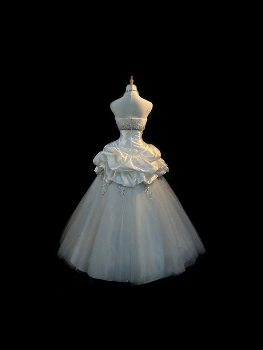 Romantic Princess Wedding Dress Ball Gown Strapless Tulle White Brides Gown Long Bridal Dress RB5793
