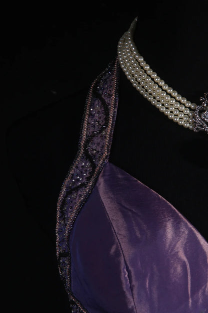 Vintage 50s 1950s Formal Mermaid Halter Purple Tiered Taffeta Pleated With Beads Sleeveless Long Prom Dresses Party Formal Gowns AS129