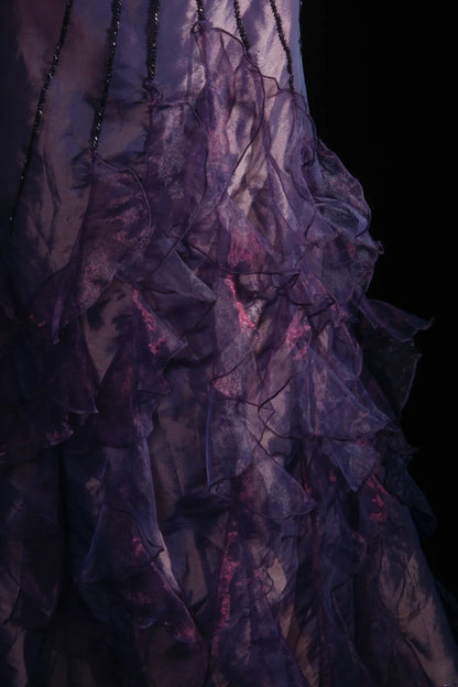 Vintage 50s 1950s Formal Mermaid Halter Purple Tiered Taffeta Pleated With Beads Sleeveless Long Prom Dresses Party Formal Gowns AS129