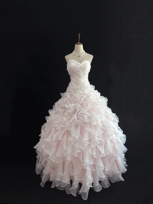 Prinzessinnen-Ballkleid Herzausschnitt Pink mit gestuften Lagen Quince-Kleid Voluminöses Sweet 16 Outfit Festliches Kleid RB7499
