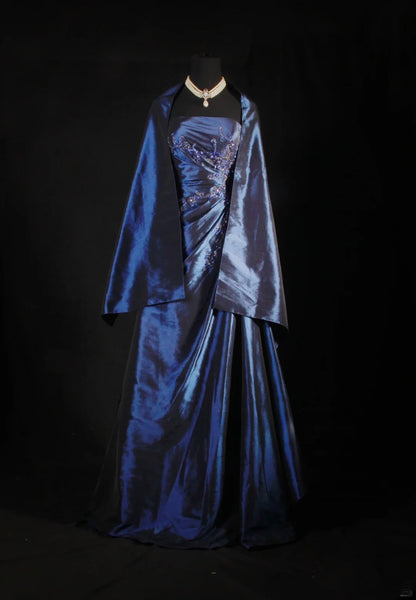 Robes de bal vintage pour femmes, robes de cocktail sans bretelles avec perles, hauts en dentelle et cape, tenues longues pour dîner de remise de diplômes, robes de bal de fin d'année AS130