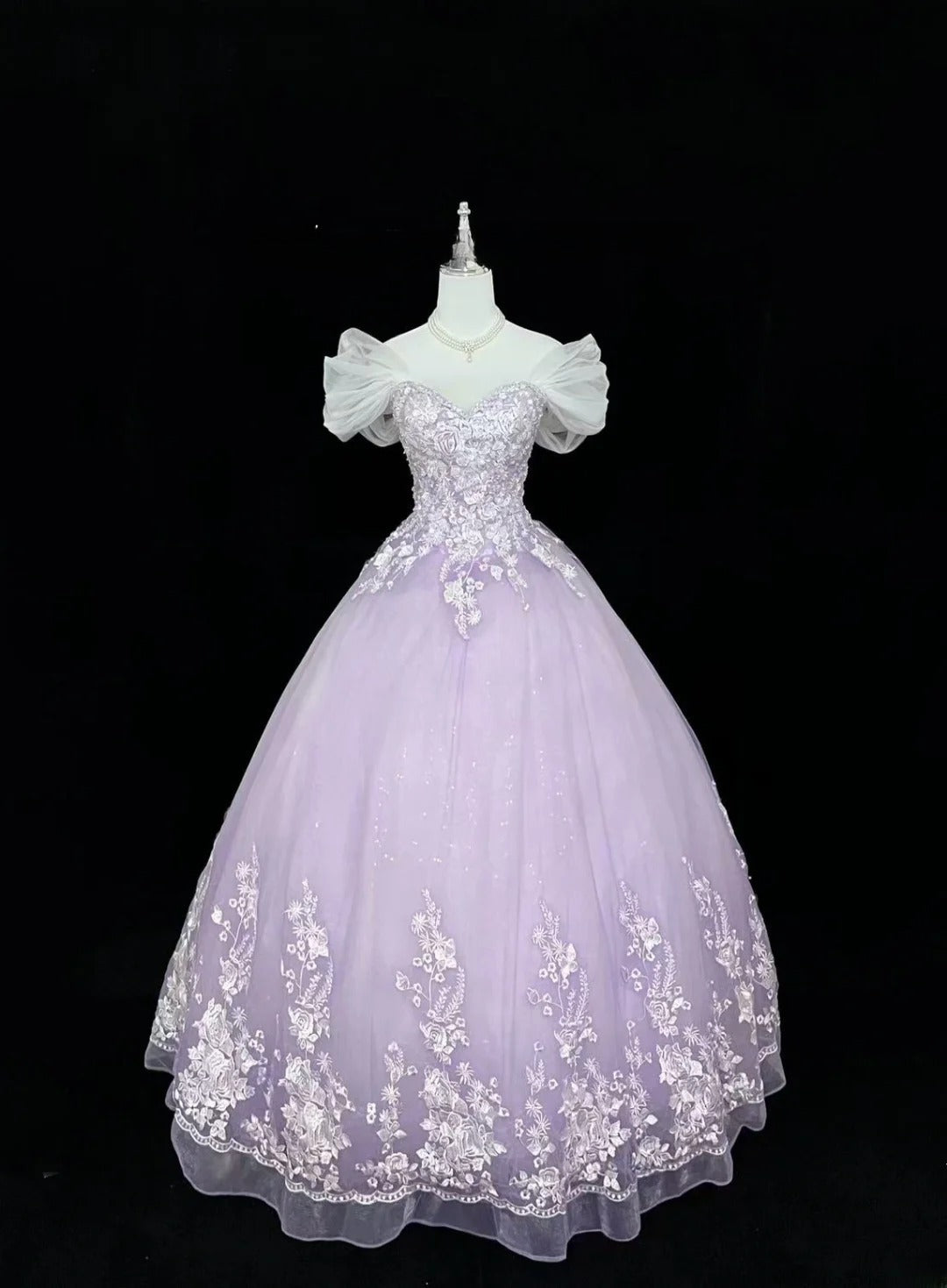 Cute Ball Gown Off The Shoulder Lilac Tulle With Lace Quince Dress Voluminous Ideas Sweet 16 Quinceanera Dresses Vestido de 15 RB7500
