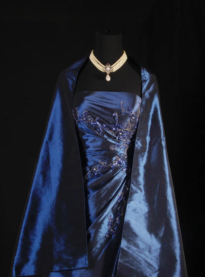 Robes de bal vintage pour femmes, robes de cocktail sans bretelles avec perles, hauts en dentelle et cape, tenues longues pour dîner de remise de diplômes, robes de bal de fin d'année AS130