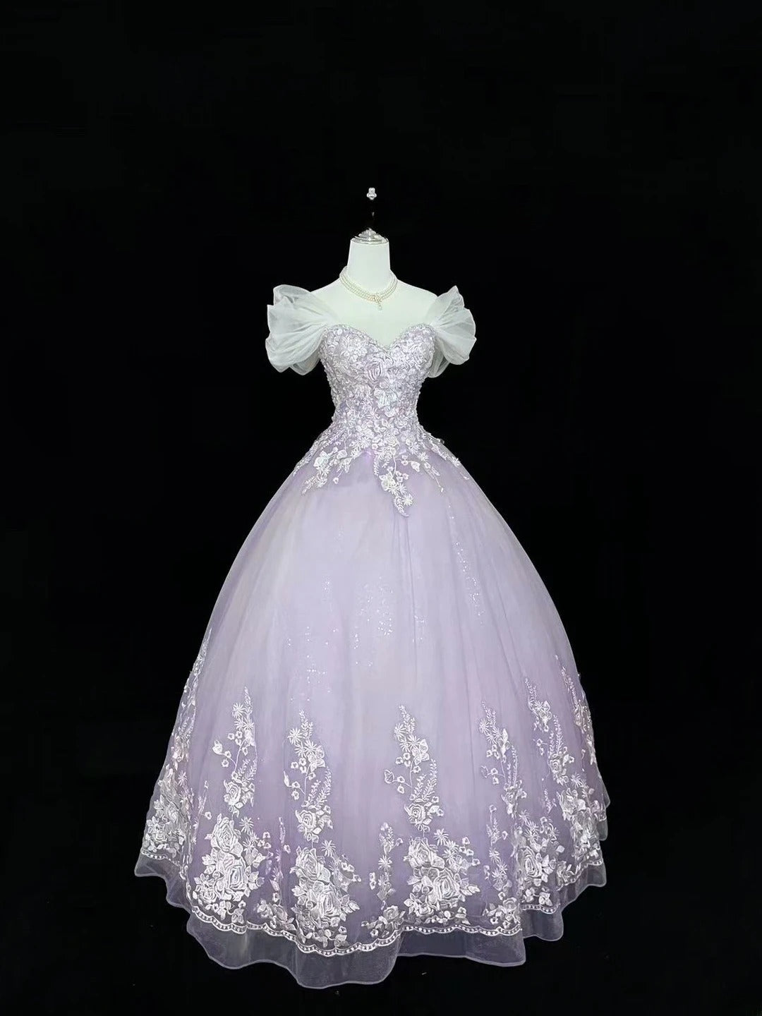 Cute Ball Gown Off The Shoulder Lilac Tulle With Lace Quince Dress Voluminous Ideas Sweet 16 Quinceanera Dresses Vestido de 15 RB7500