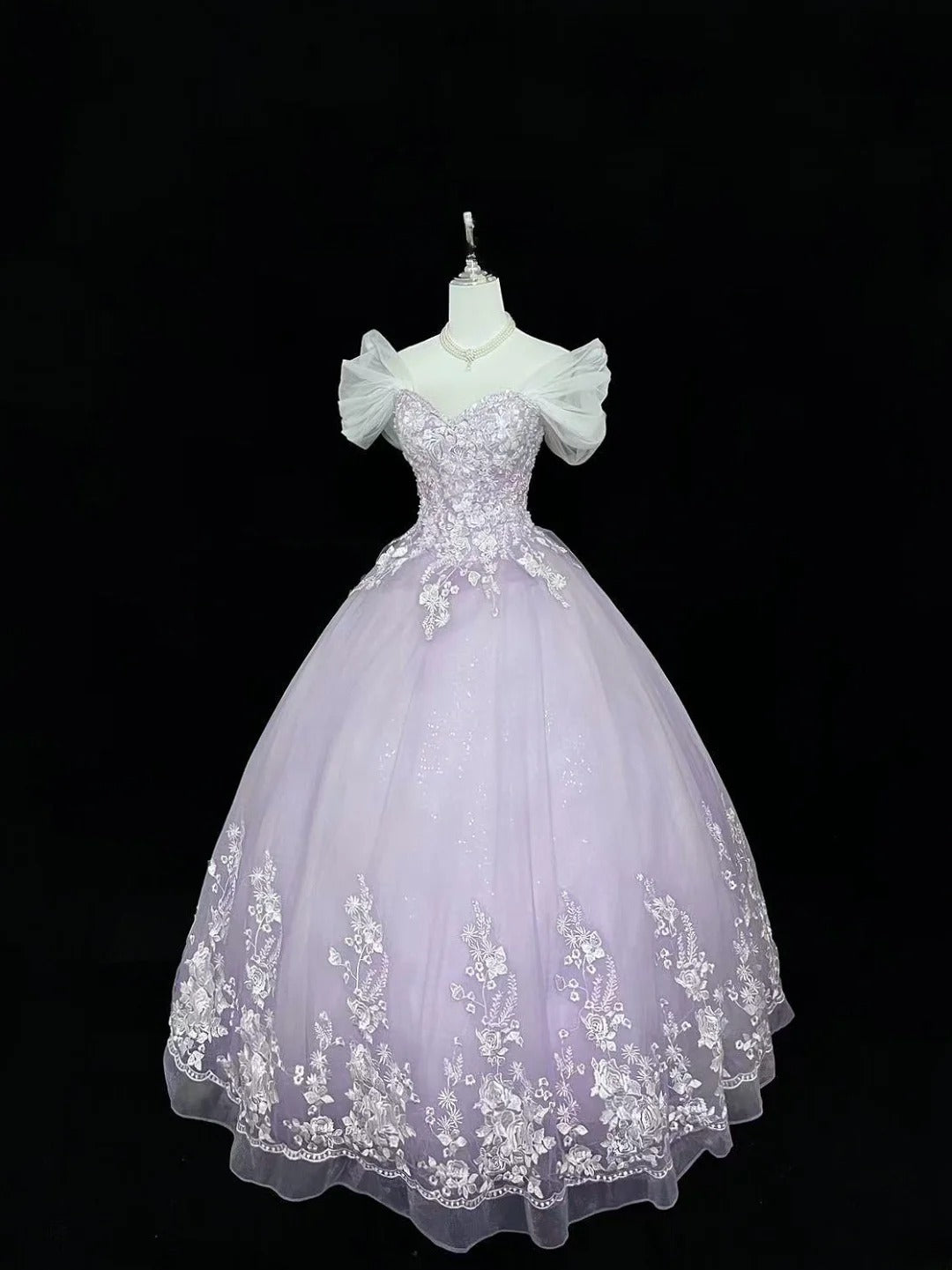 Cute Ball Gown Off The Shoulder Lilac Tulle With Lace Quince Dress Voluminous Ideas Sweet 16 Quinceanera Dresses Vestido de 15 RB7500