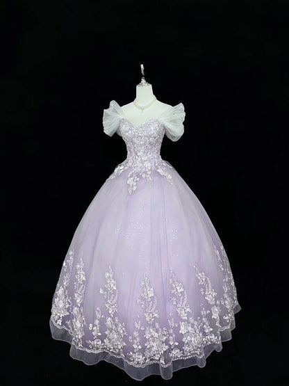 Cute Ball Gown Off The Shoulder Lilac Tulle With Lace Quince Dress Voluminous Ideas Sweet 16 Quinceanera Dresses Vestido de 15 RB7500