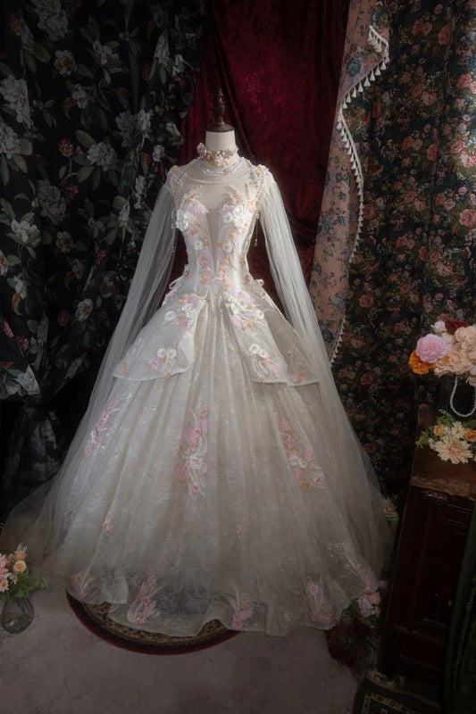 Sweety Ball Gown Scoop Ivory With Pink Tulle Long Flowers Lace Quince Dress inspo Party Gowns Sweet 16 Outfits RB8274