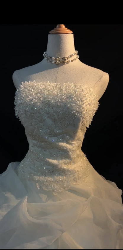Romantic Princess Wedding Dress Ball Gown Strapless Ivory With Beading Brides Gown Long Bridal Dress RB5795