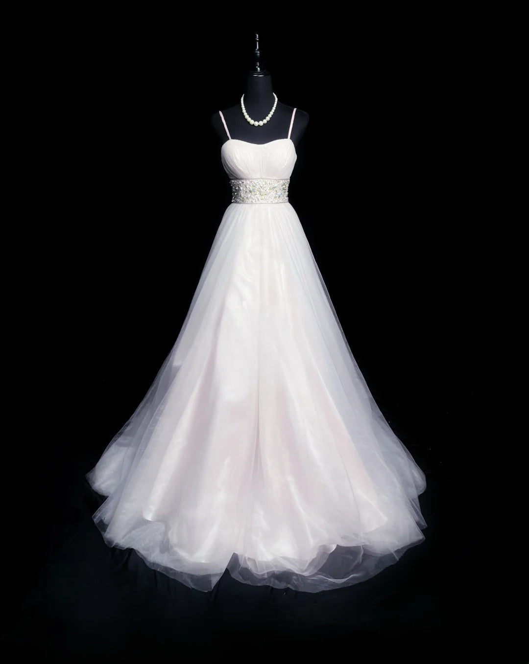 Vintage 70s Prom Dresses A line Spaghetti Strap White Tulle Sleeveless Evening Dress Formal Outfits RB5941
