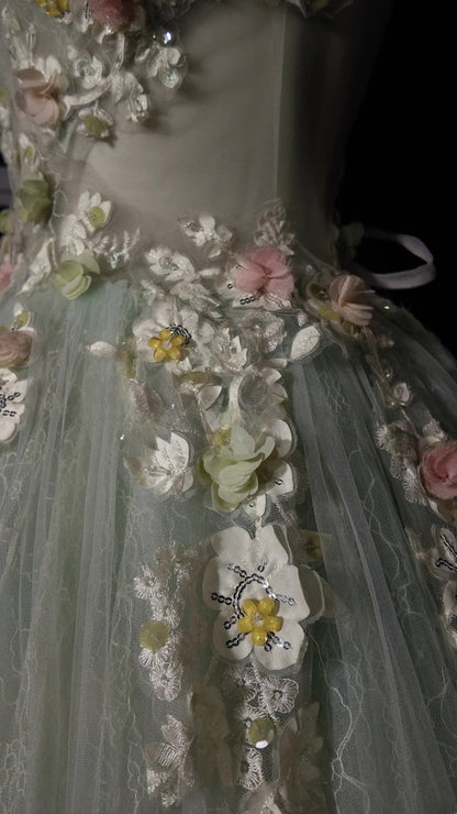 Sweet 16 Dress Sage Green Scoop Ball Gown With 3D Flowers Sweet Sixteen Dress RB9926
