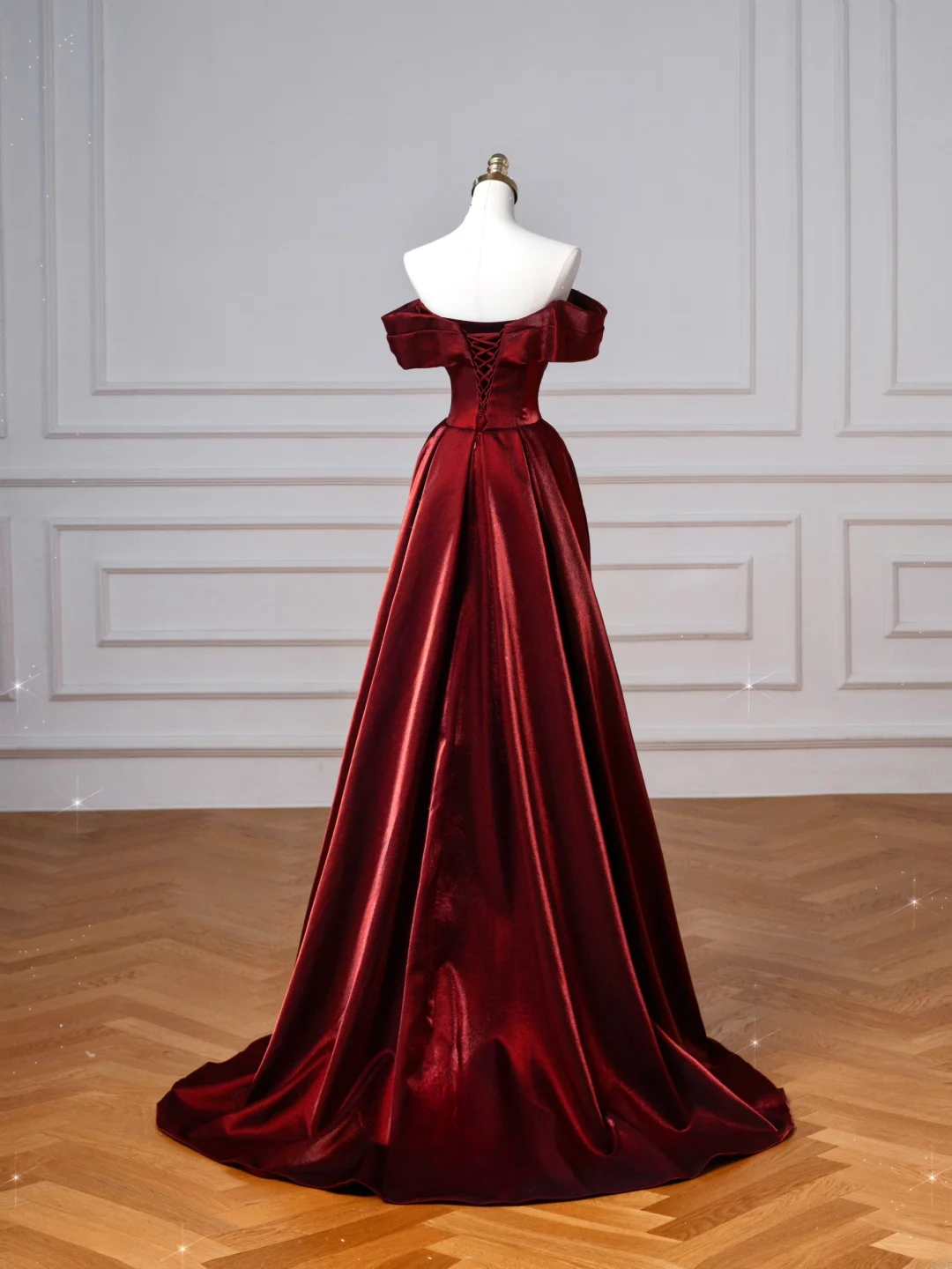 Robe de bal longue élégante en satin bordeaux, style sirène, épaules dénudées, AQ132