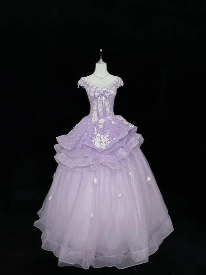 Sweet Ball Gown Off The Shoulder Lilac Tulle With Lace Quince Dress Voluminous Ideas Sweet 16 Quinceanera Dresses Vestido de 15 RB7502