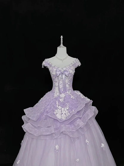 Sweet Ball Gown Off The Shoulder Lilac Tulle With Lace Quince Dress Voluminous Ideas Sweet 16 Quinceanera Dresses Vestido de 15 RB7502