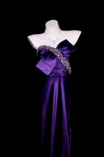 Purple Prom Dress Inspo A line Sweetheart With Beading Satin Modest Long Formal Party Gown RB9929