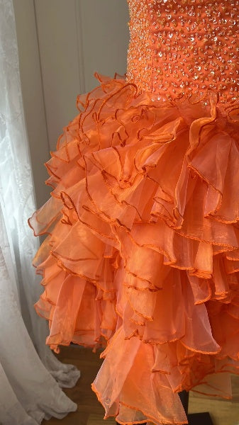 Hoco Dress Ball Gown Strapless Orange Tulle Short Homecoming Birthday Party Dress RC0498