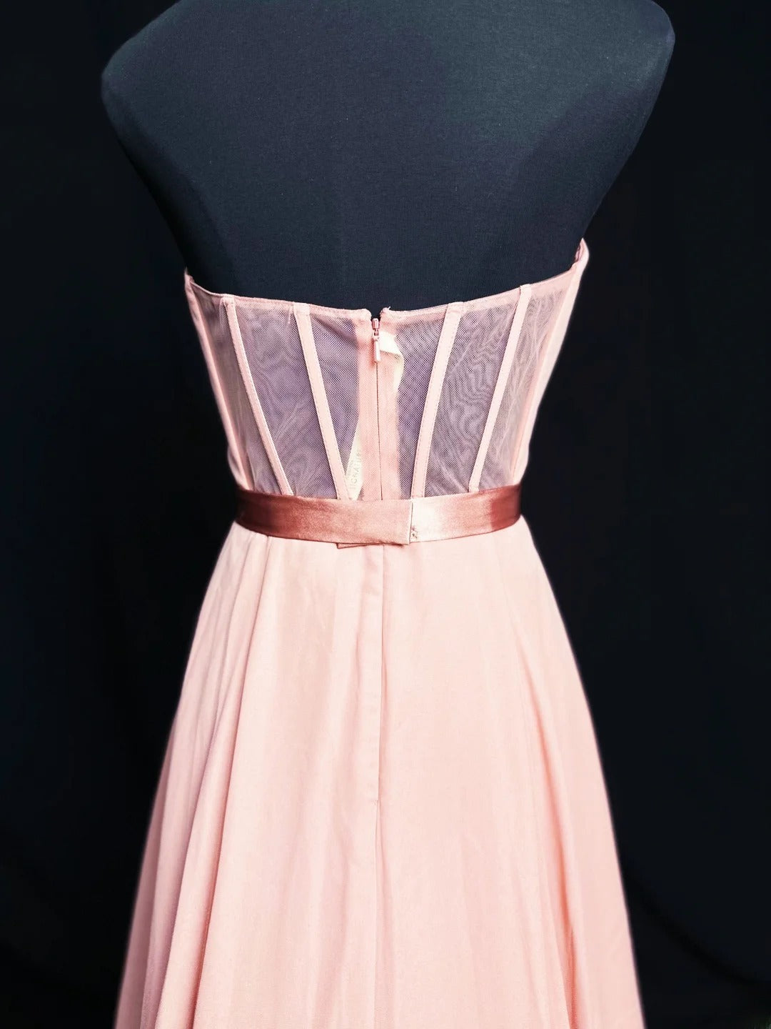 Artistic A line Strapless Pink Chiffon Long Date Night Outfits Semi Formal Prom Wedding Guest Dresses RB5943