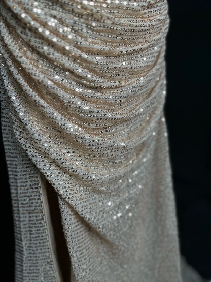 Modest Prom Dresses Mermaid Off The Shoulder Slit Sequin Long Party Dress Formal Outfits RB5944