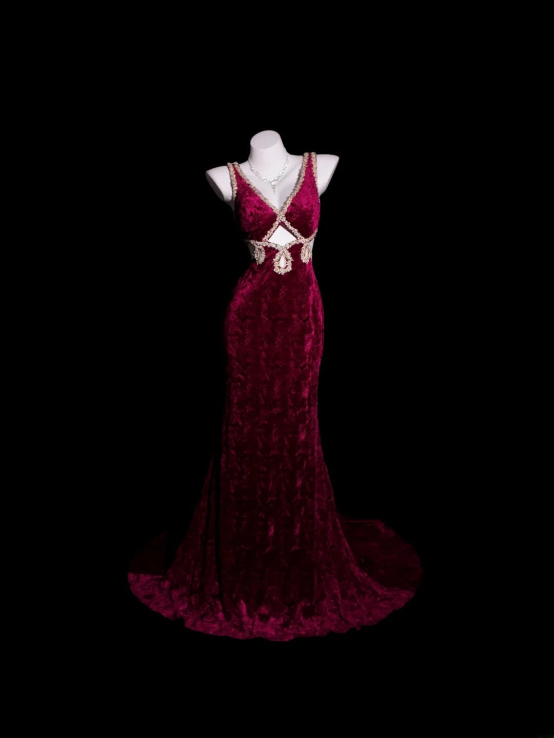 Velvet Prom Dress Mermaid V Neck Backless Appliques Lace Floor Length Formal Party Gown RB9930