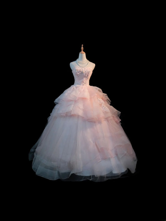 Niedliches Ballkleid, trägerlos, rosa Tüll, lange Ärmel, Sweet 16 Kleider, siebzehn Quince Kleid RB3582