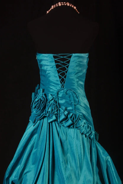Robes de bal vintage pour femmes, robes de cocktail bustier à fleurs froncées, robes longues bleues pour dîner de remise de diplômes, robes de bal de fin d'année AS134